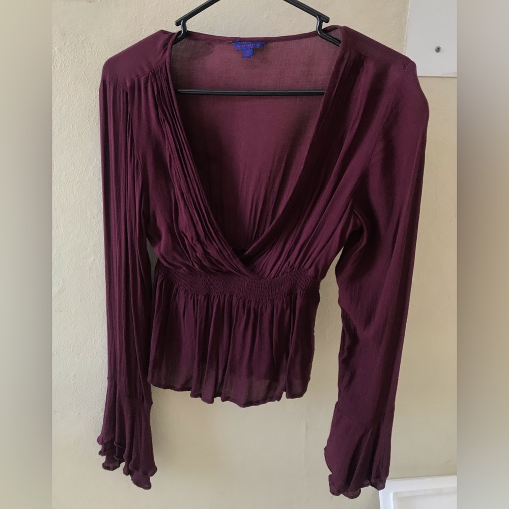 burgundy v neck blouse